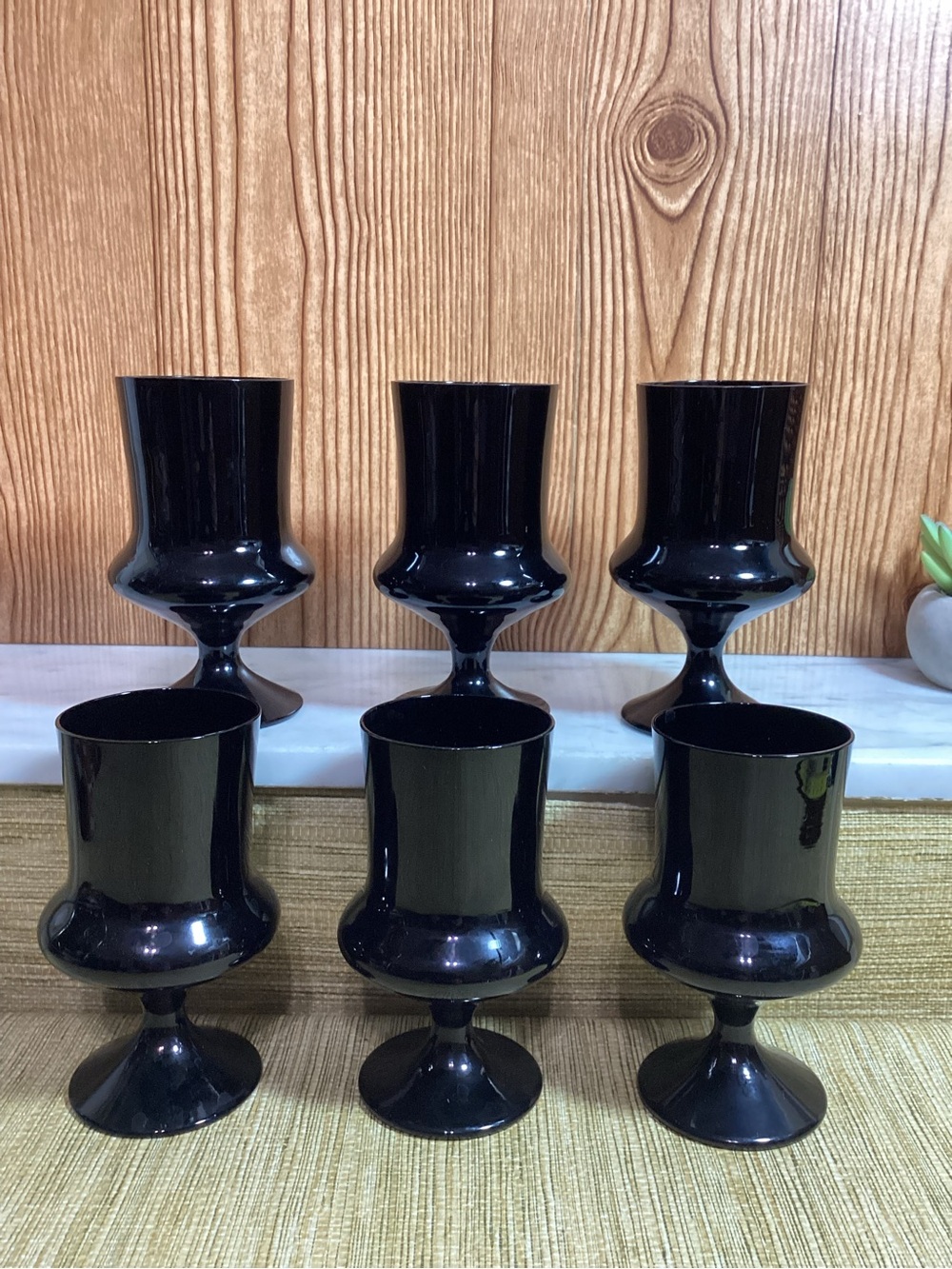 Vintage MCM Black Goblet Glasses Set - 6